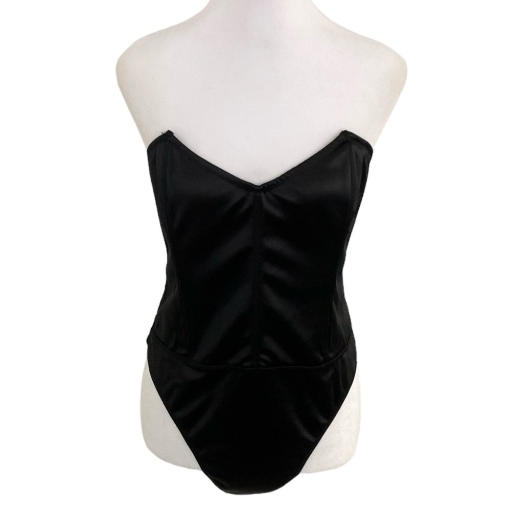 Forever 21 Black Satin Corset Tube Bodysuit